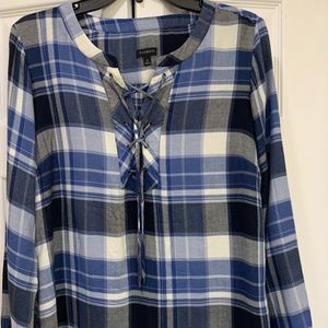 Talbots plaid lace front long sleeve blouse. In very good used condition.